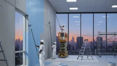 Mesa, AZ commercial painters applying durable exterior coatings on a business building