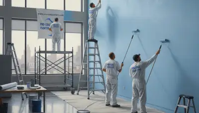 Commercial painters applying durable exterior coating in Mesa, AZ on a business property