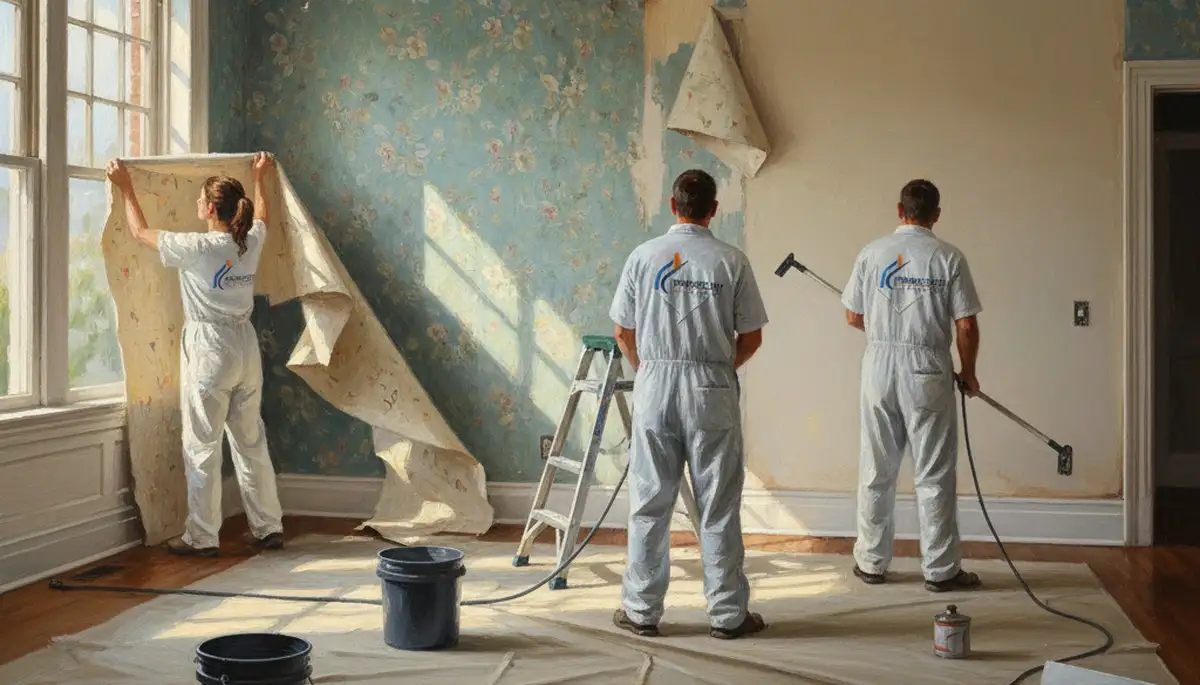 Mesa, AZ painters removing wallpaper and preparing walls for a smooth finish